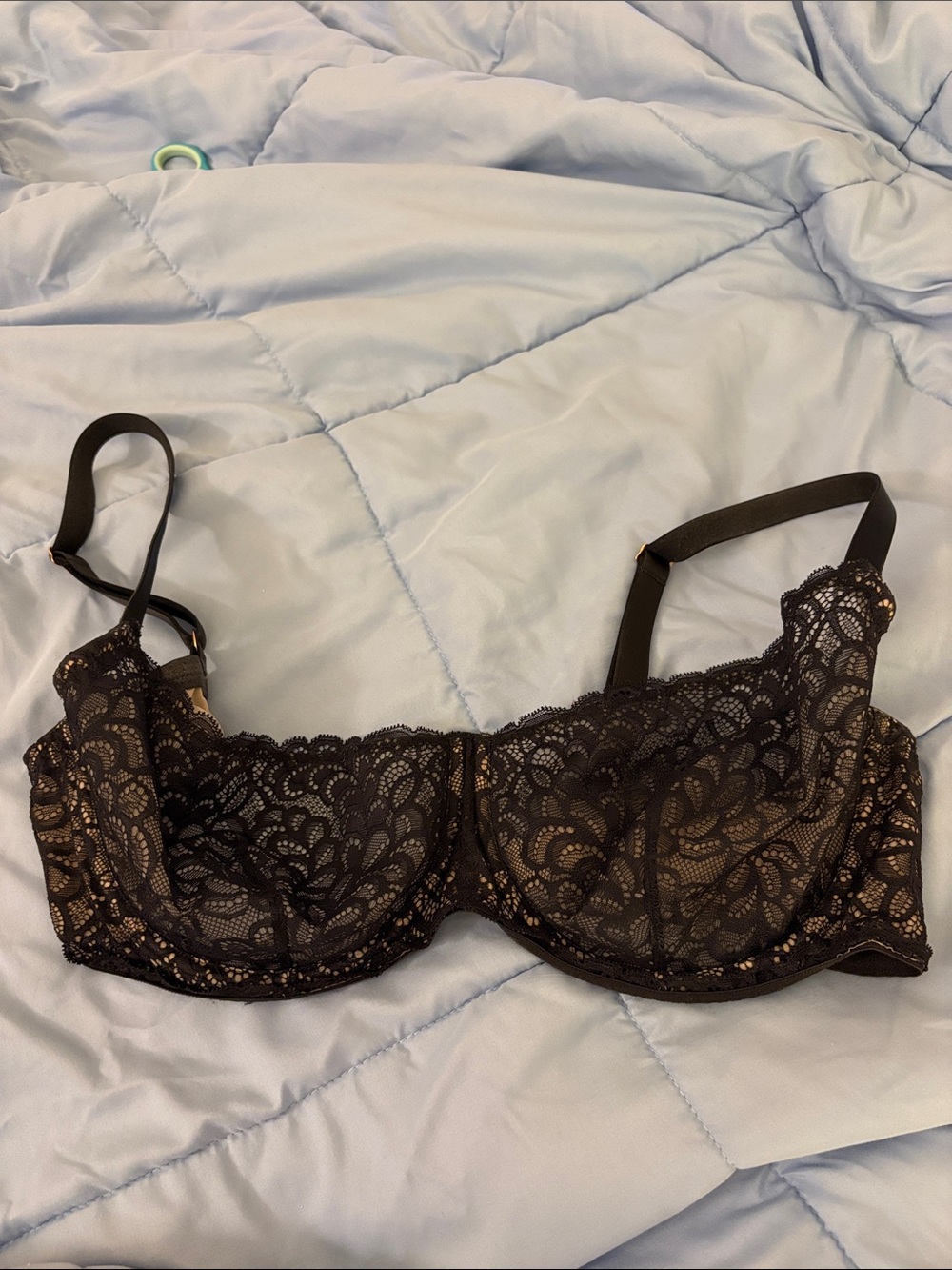 True & Co. Black Lace Underwire Bra with Nude Lining